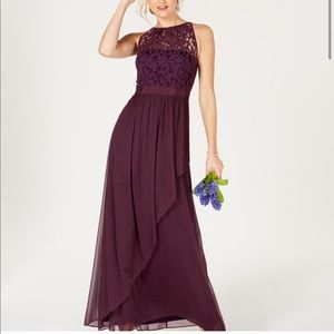 Adrianna Papell lace illusion gown in eggplant
